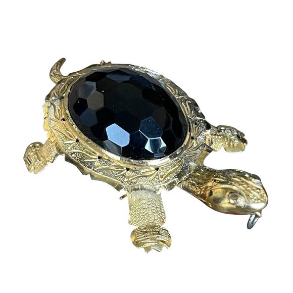 VTG Silver Gold Plated Faceted Smokey Quartz Topaz Turtle Brooch Pendant 19grams - Picture 13 of 14